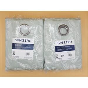 (2) Sun Zero Satti Curtain Panels 40" x 84" Leaf Embroidery Sage Green Grommet